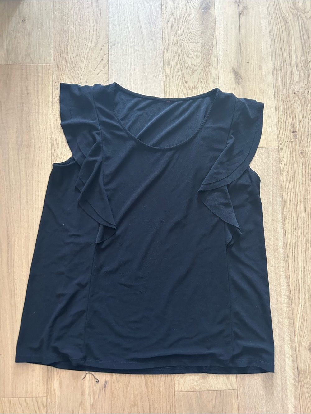 Women's Black Ruffle Sleeve Scoop Neck Blouse
